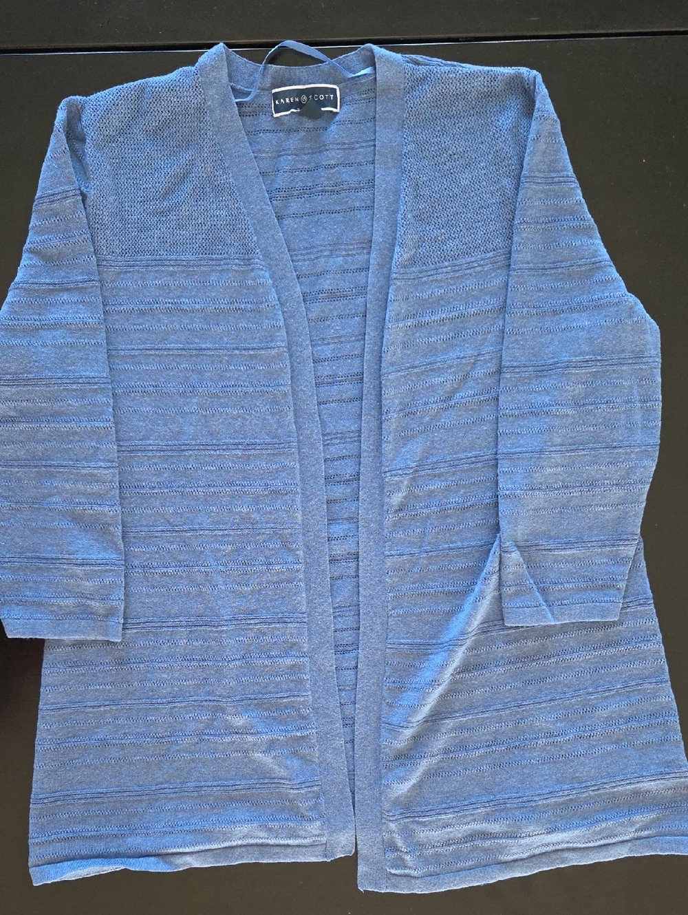 Karen Scott Light Blue Open-Front Knit Cardigan